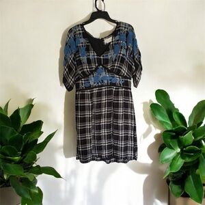 Anthropologie Black and Blue Plaid Dress
